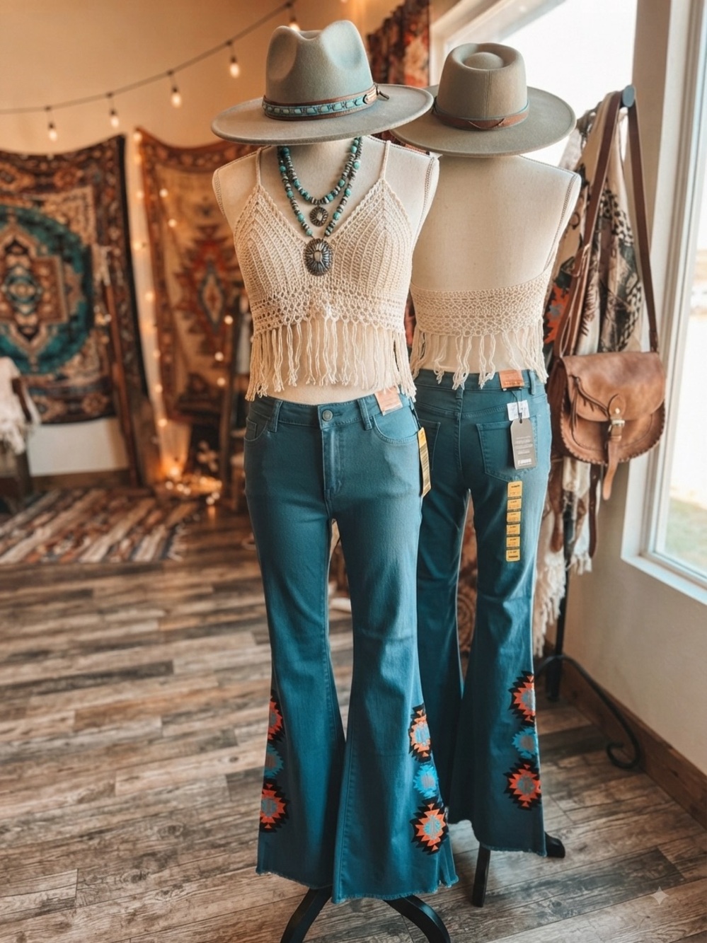 Rock & Roll Denim Embroidered Flare Jeans - Women's Wide Leg
